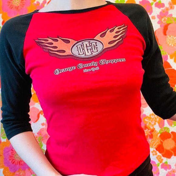 Vintage y2k black and red baseball baby tee from Orange County Choppers - Picture 4 of 4